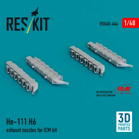 RESKIT RSU48-0444 Buses d'échappement He 111 H-6 pour kit ICM (impression 3D) 1/48