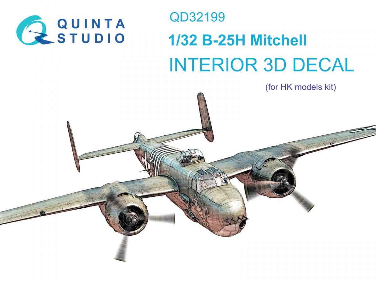 Quinta Studio QD32199 B-25H Mitchell 3D-Printed & coloured Interior on decal paper (HK models) 1/32