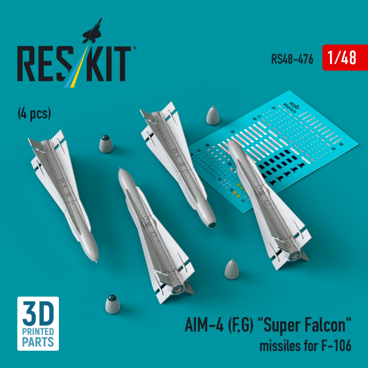 RESKIT RS48-0476 AIM-4 (F, G) "Super Falcon" missiles for F-106 (4 pcs) (3D Printed) 1/48