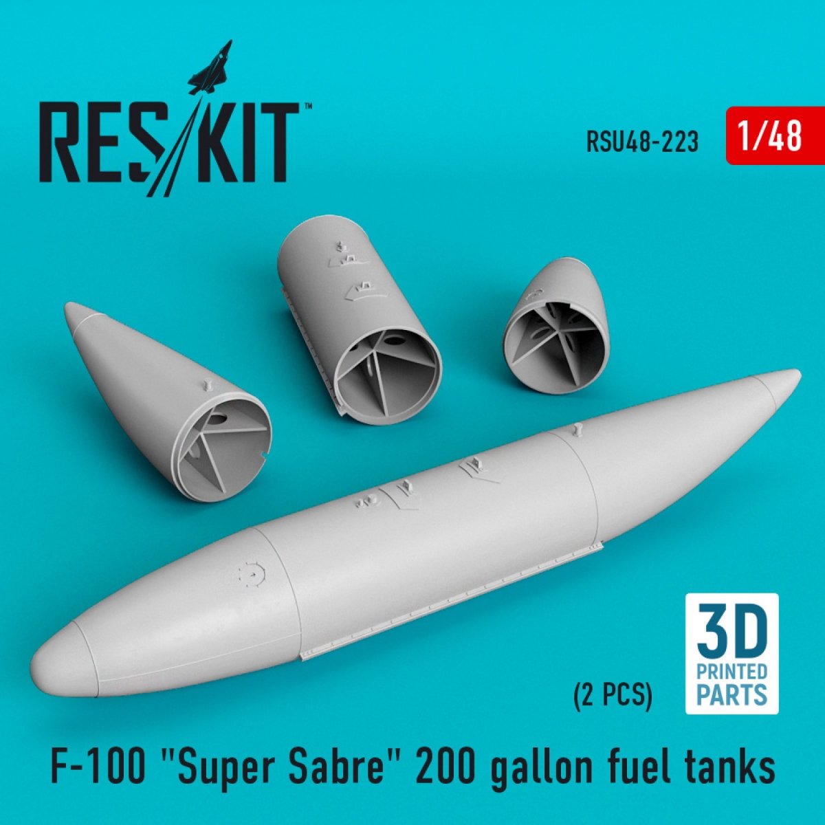RESKIT RSU48-0223 F-100 « SUPER SABER » RÉSERVOIRS DE CARBURANT DE 200 GALLONS (IMPRESSION 3D) 1/48
