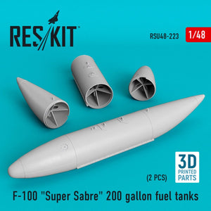 RESKIT RSU48-0223 F-100 &amp;quot;SUPER SABRE&amp;quot; 200 GALLON FUEL TANKS (3D PRINTING) 1/48