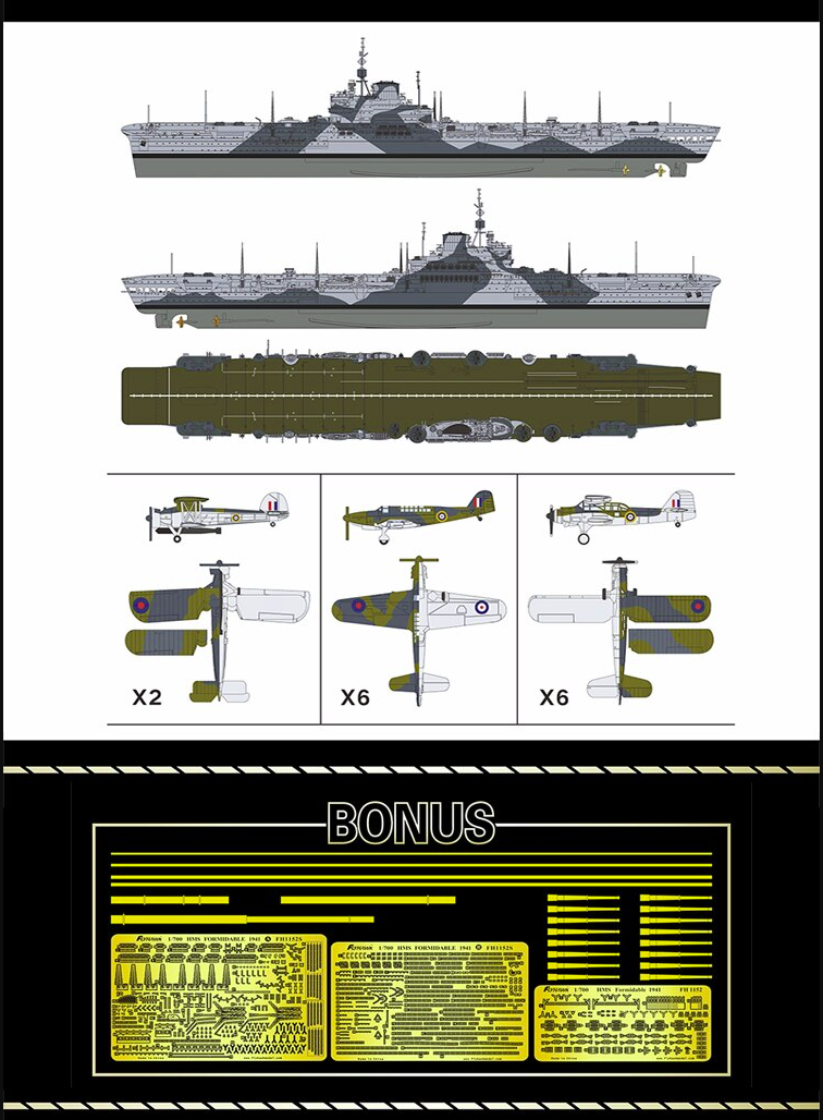 FlyHawk Model FH1152S HMS Formidable 1941 Deluxe Edition 1/700 – zdjęcie 4