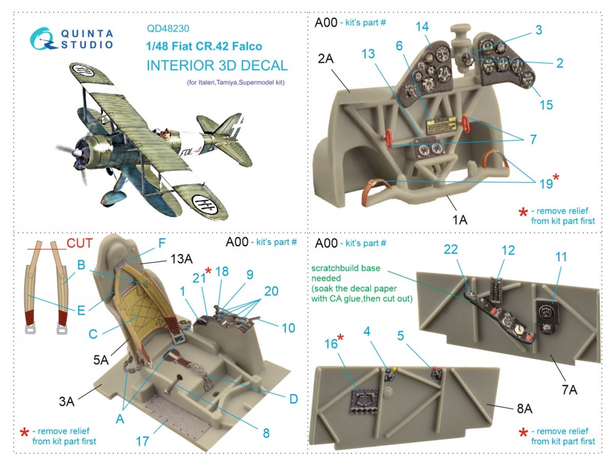 Quinta Studio QD48230 Fiat CR.42 3D-Printed &amp;amp; coloured Interior on decal paper (Italeri) 1/48 – zdjęcie 2