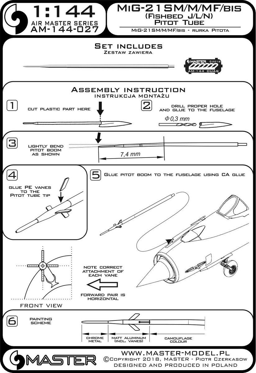 Master AM-144-027 MiG-21 SM/M/MF/bis (Fishbed) - Rurka Pitota 1/144 – zdjęcie 3