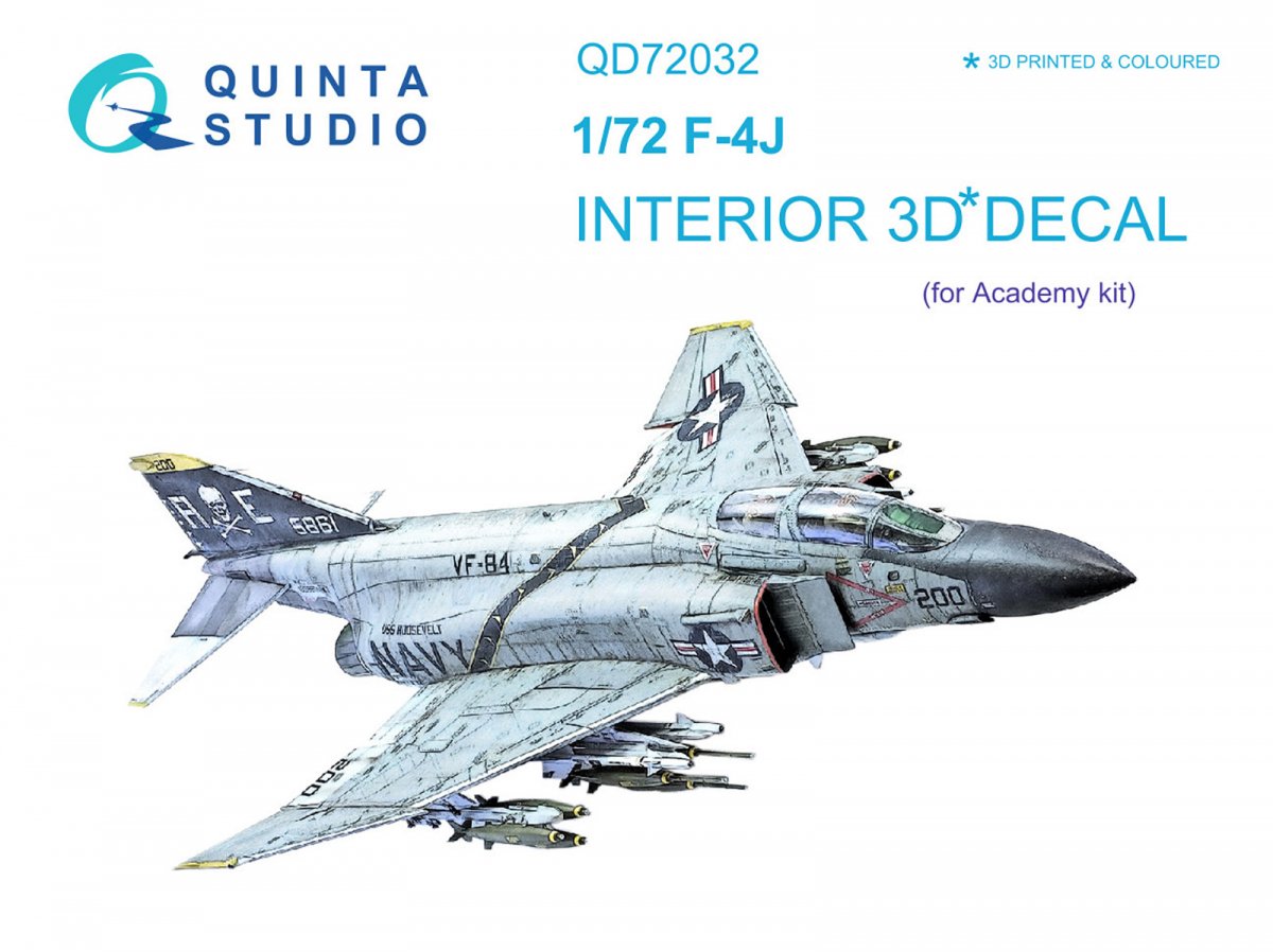 Quinta Studio QD72032 F-4J 3D-Printed &amp;amp; coloured Interior on decal paper (for Academy kit) 1/72