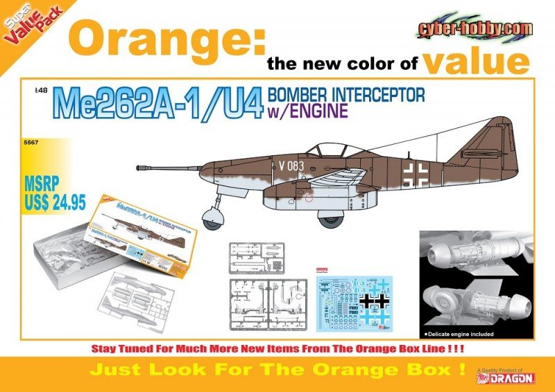 Cyber Hobby 5567 Me262A-1/U4 BOMBER INTERCEPTOR w/ENGINE 1/48