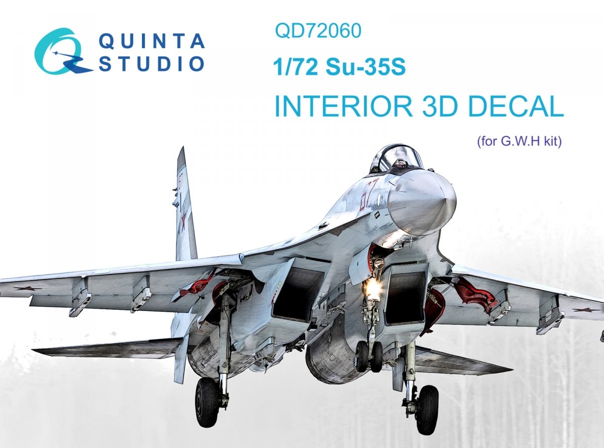 Quinta Studio QD72060 Su-35S 3D-Printed &amp;amp; colored Interior on decal paper (GWH) 1/72
