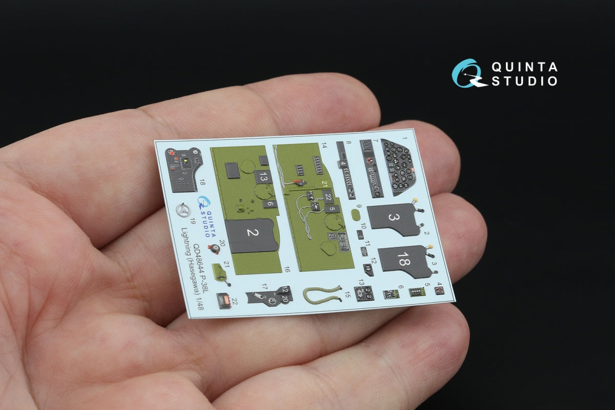 Quinta Studio QD48644 P-38L Lightning 3D-Printed &amp; coloured Interior on decal paper ( Hasegawa ) 1/48