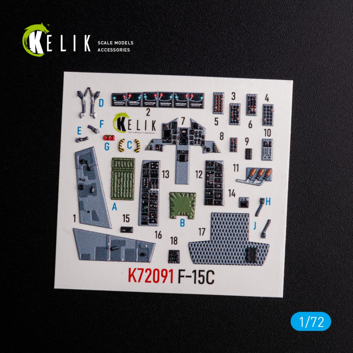 KELIK K72091 F-15C - interior 3D decals for FineMolds kit 1/72 – immagine 3