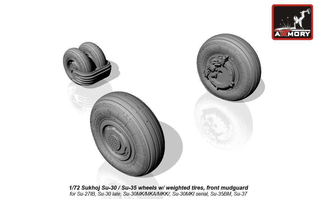 Armory Models AW72035 Sukhoj Su-30 / Su-35 Flanker wheels w/ weighted tires, front mudguard 1/72 – zdjęcie 2
