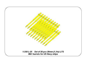 Aber 350L-25 Set of 20 pcs 28 mm (1.1in) L/75Mk.1 barrels for US Navy ships (1/350) – image 6
