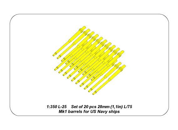 Aber 350L-25 Set of 20 pcs 28 mm (1.1in) L/75Mk.1 barrels for US Navy ships (1/350) – image 6