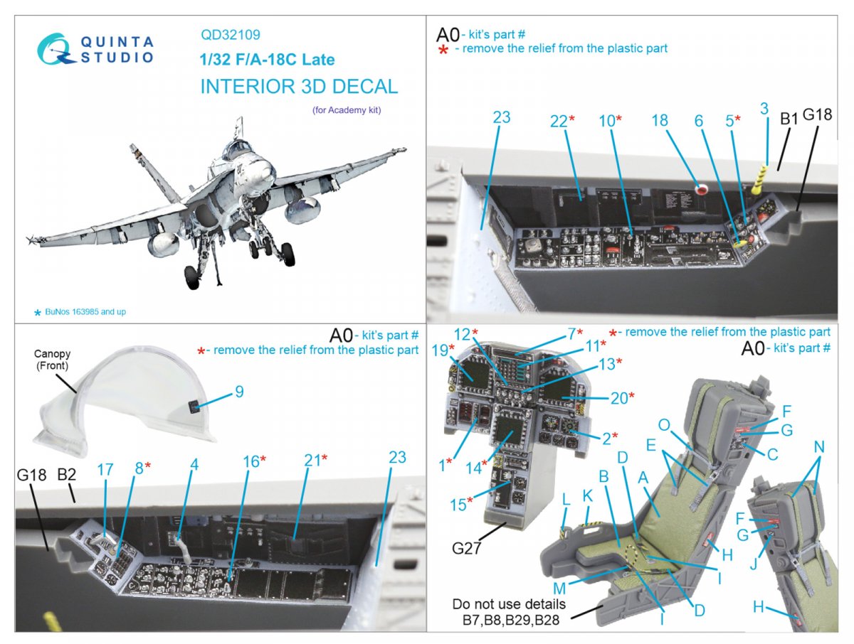 Quinta Studio QD32109 F/A-18C Late 3D-Printed &amp;amp; coloured Interior on decal paper (Academy) 1/32 – zdjęcie 12