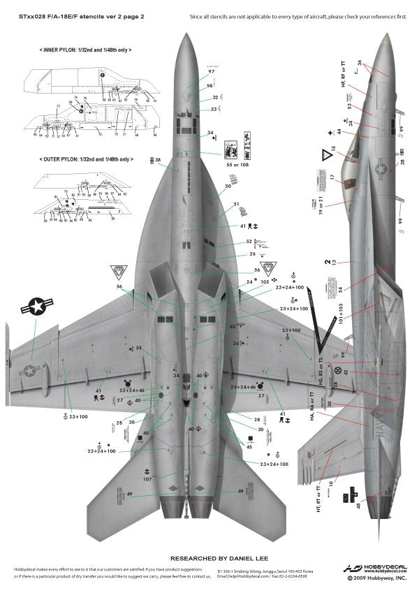 HobbyDecal ST72028V2 F/A-18E/F Stencils ver 2 1/72 – image 3