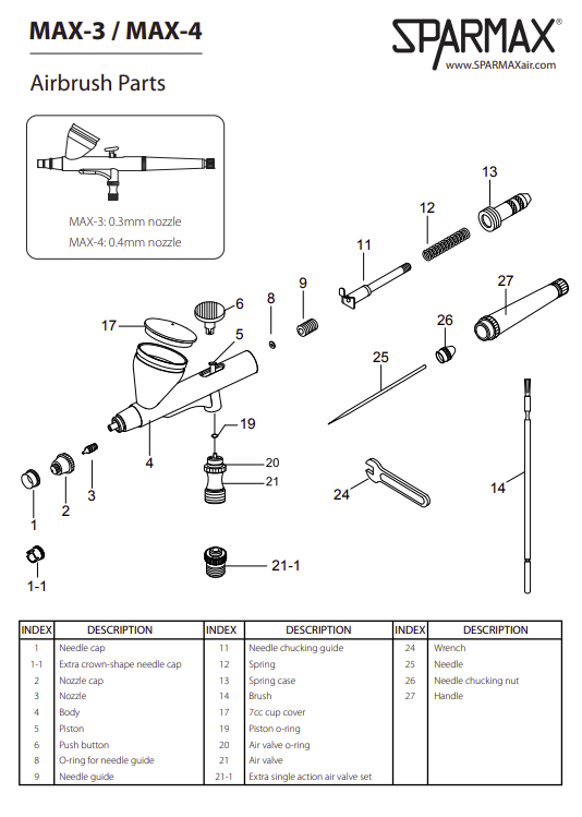 Sparmax MAX-4 Airbrush - Nozzle 0.4 mm – zdjęcie 2