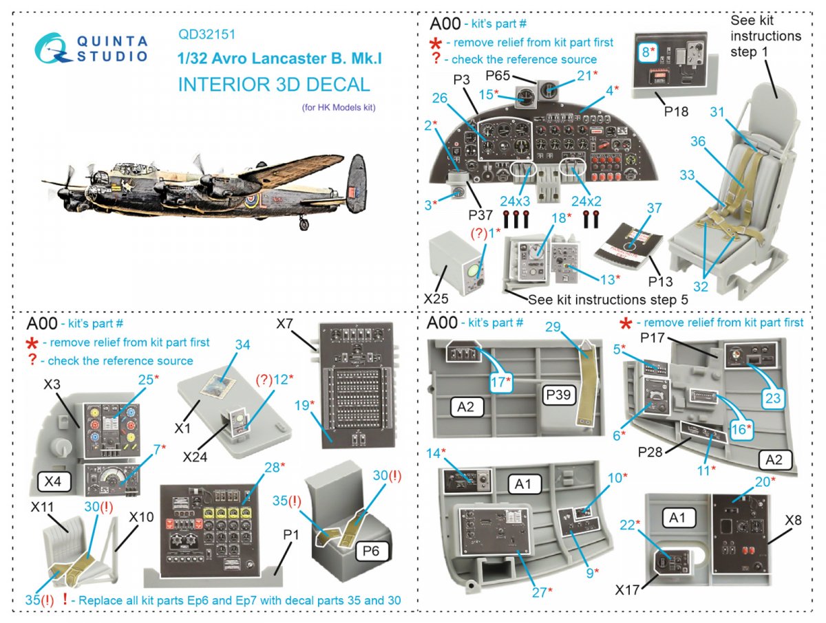 Quinta Studio QD32151 Avro Lancaster B. Mk.I 3D-Printed &amp;amp; coloured Interior on decal paper (HK Model) 1/32 – zdjęcie 7