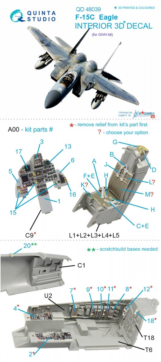Quinta Studio QD48039 F-15C 3D-Printed &amp;amp; coloured Interior on decal paper (for GWH kit) 1/48 – zdjęcie 9