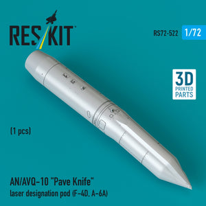 RESKIT RS72-0522 AN/AVQ-10 "Pave Knife" laser designation pod (1 pcs) (F-4D, A-6A) (3D Printed) 1/72