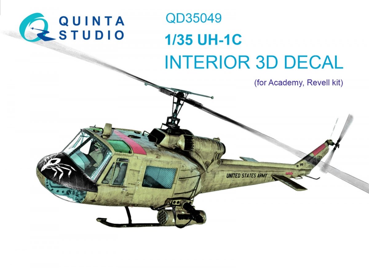 Quinta Studio QD35049 UH-1C 3D-Printed &amp;amp; coloured Interior on decal paper ( Academy ) 1/35