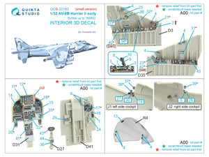 Quinta Studio QDS-32193 AV-8B Harrier II early 3D-Printed &amp;amp; coloured Interior on decal paper (Trumpeter) (small) 1/32 – zdjęcie 2