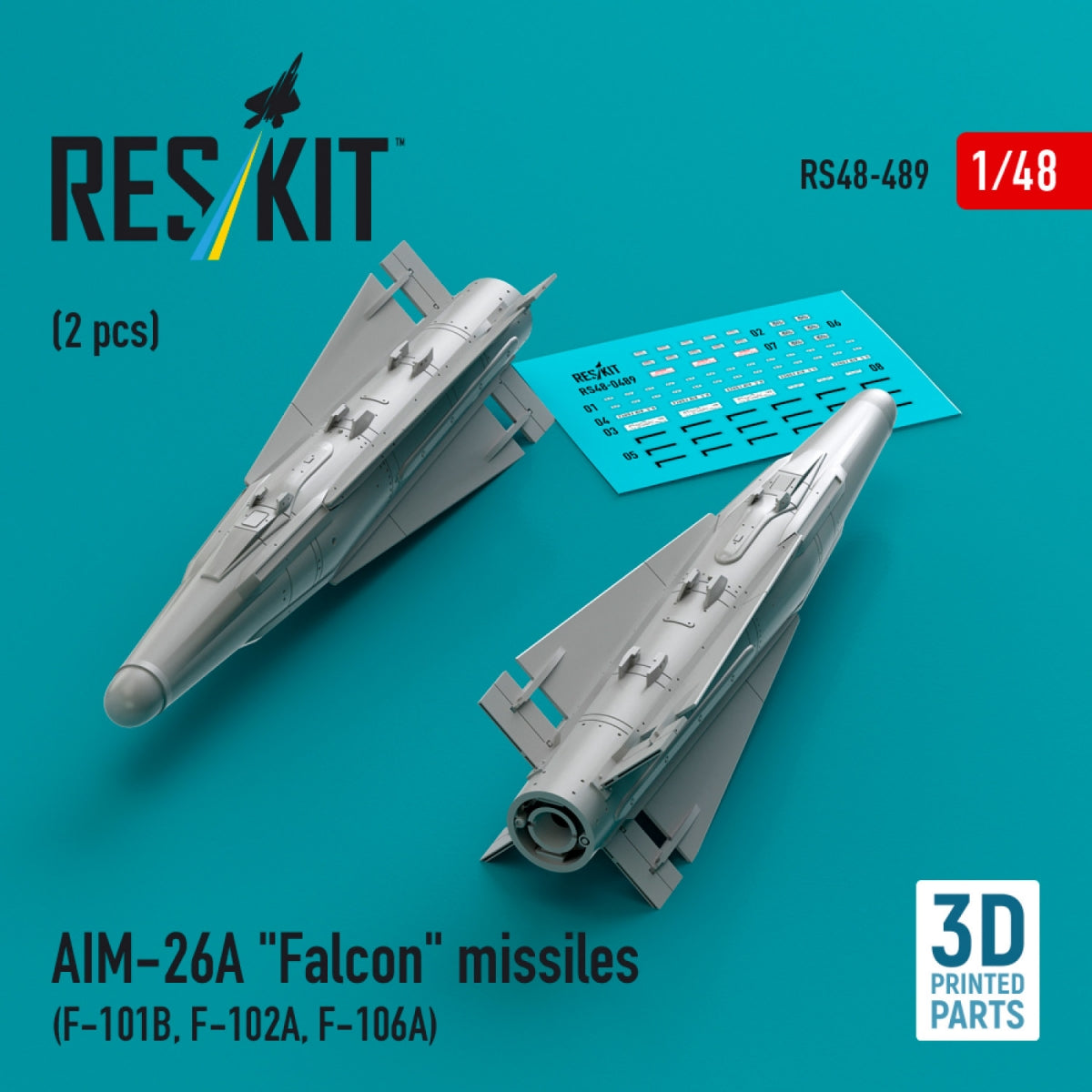 RESKIT RS48-0489 AIM-26A "Falcon" missiles (2 pcs) (3D Printed) 1/48