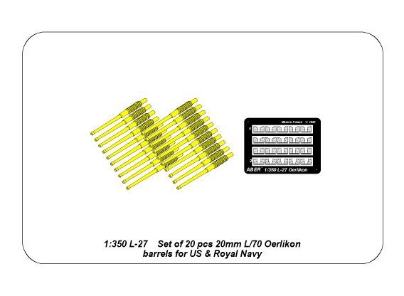 Aber 350L-27 Set of 20 pcs 20 mm L/70 Oerlikon Mk.10 barrels for US Navy ships 1/350 – zdjęcie 6