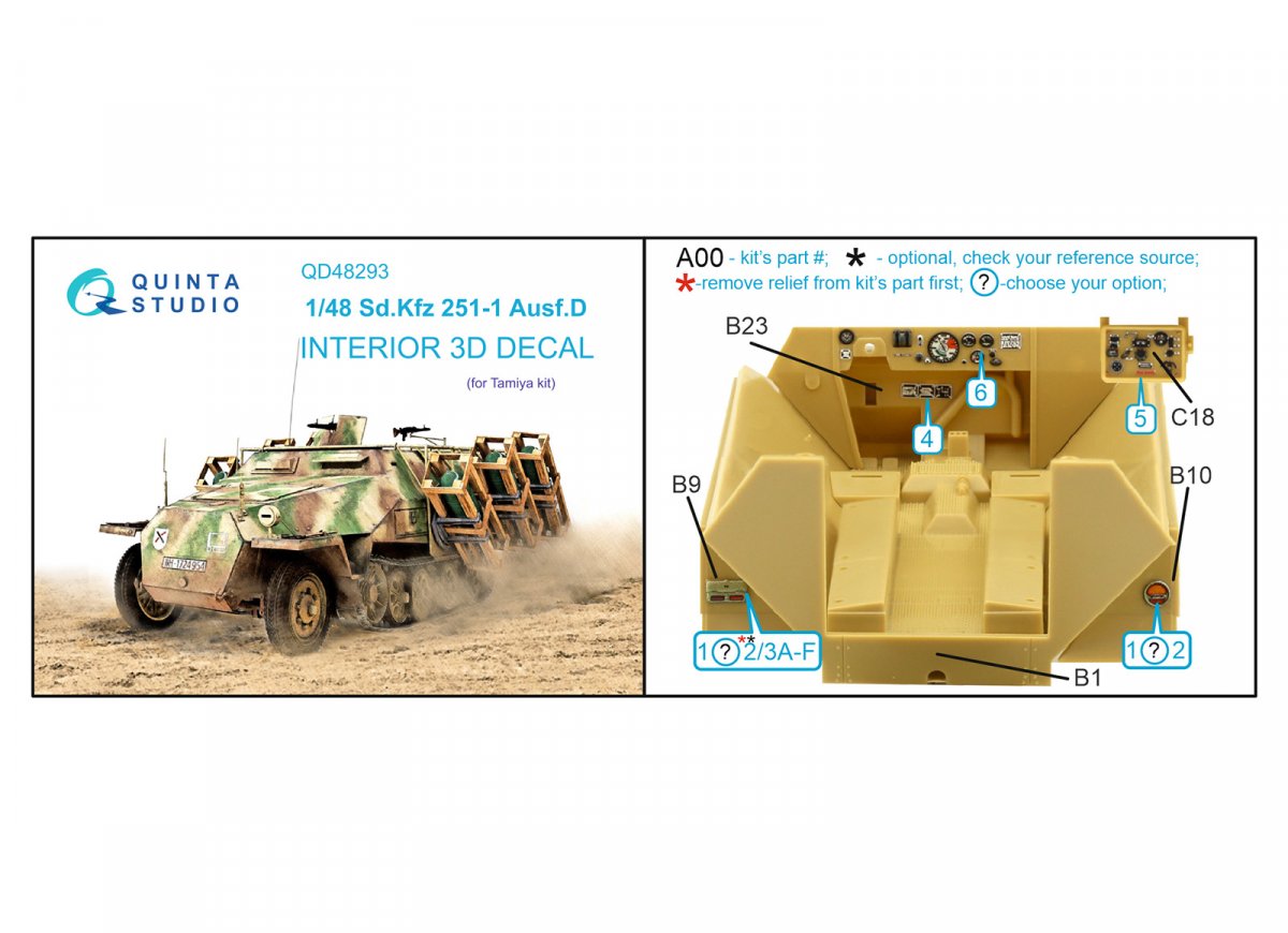 Quinta Studio QD48293 Sd.Kfz 251/1 Ausf.D 3D-Printed &amp;amp; coloured Interior on decal paper (Tamiya) 1/48 – zdjęcie 2
