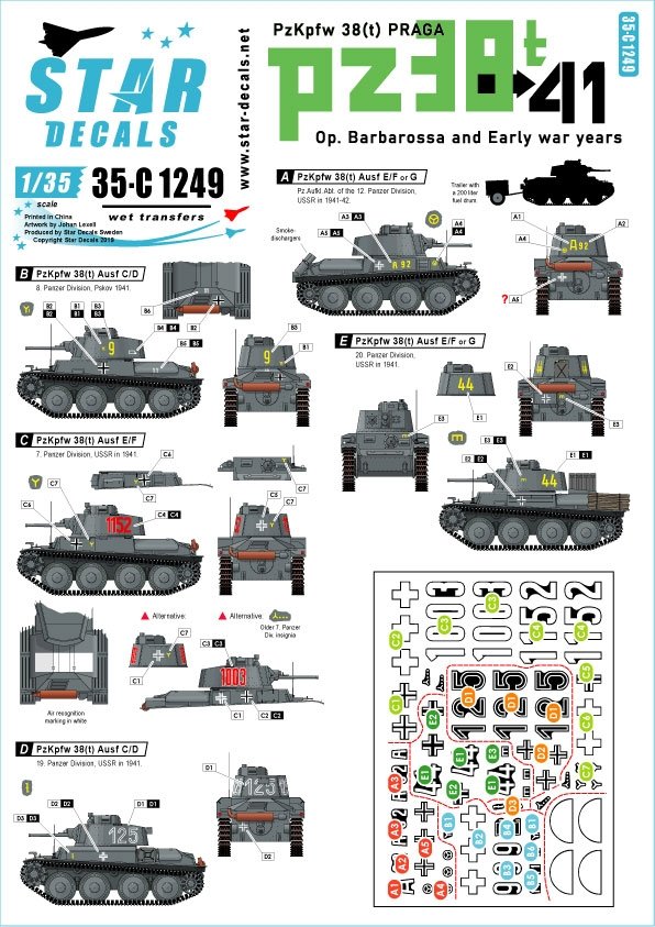 Star Decals 35-C1249 PzKpfw 38(t) Praga 1/35