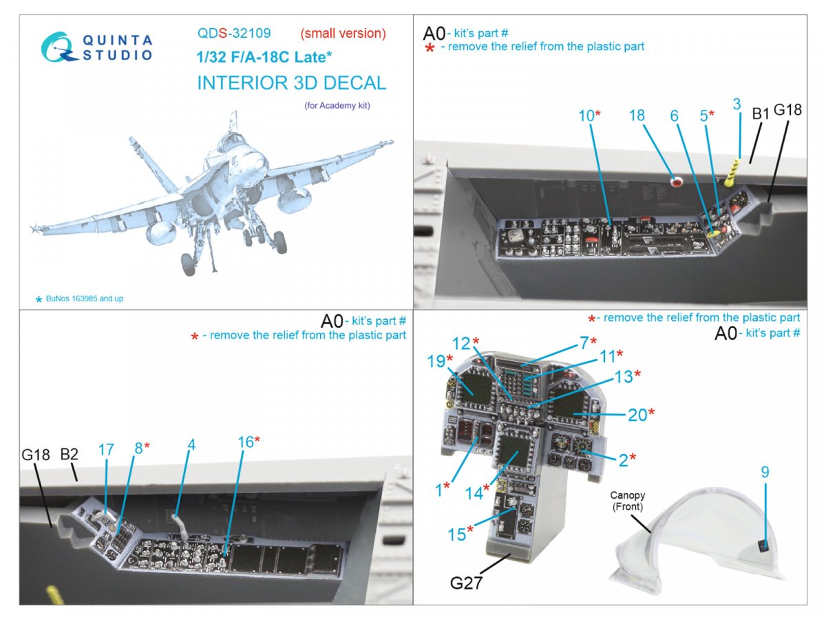 Quinta Studio QDS-32109 F/A-18C Late 3D-Printed &amp;amp; colored Interior on decal paper (Academy) (Small version) 1/32 – image 6