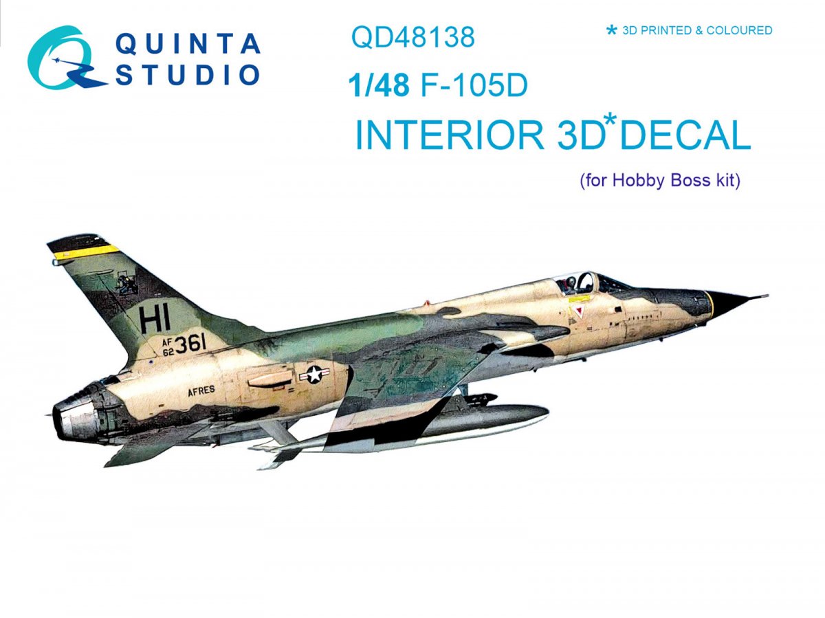 Quinta Studio QD48138 F-105D 3D-Printed &amp;amp; coloured Interior on decal paper (for HobbyBoss kit) 1/48