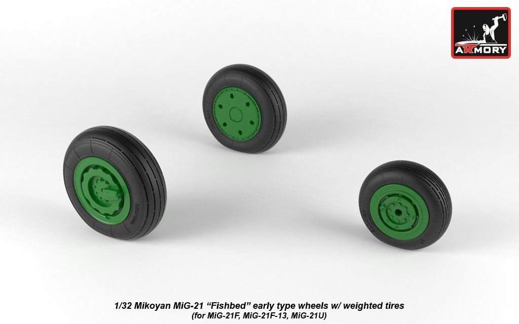 Armory Models AW32009 Mikoyan MiG-21 Fishbed wheels w/ weighted tires, early 1/32
