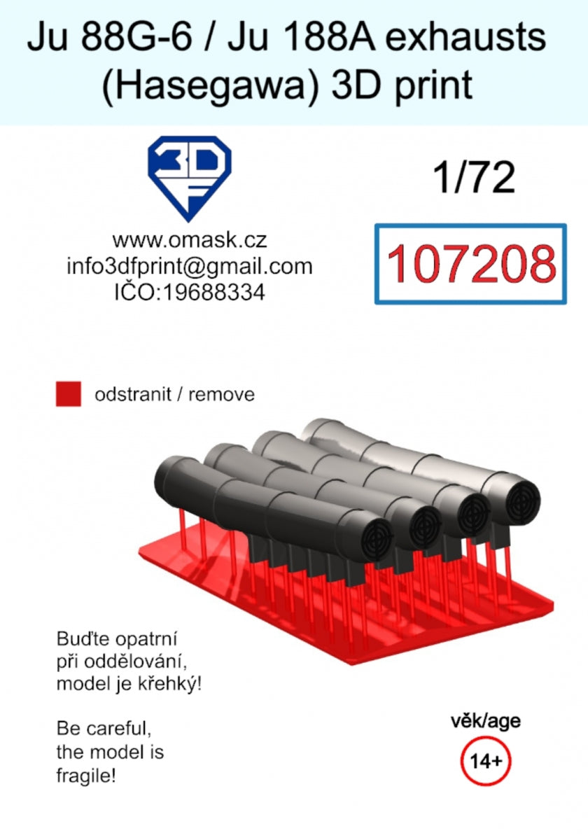 Omask 107208 Ju 88G-6 / Ju 188A exhausts (Hasegawa) 3D print 1/72 – imagen 2