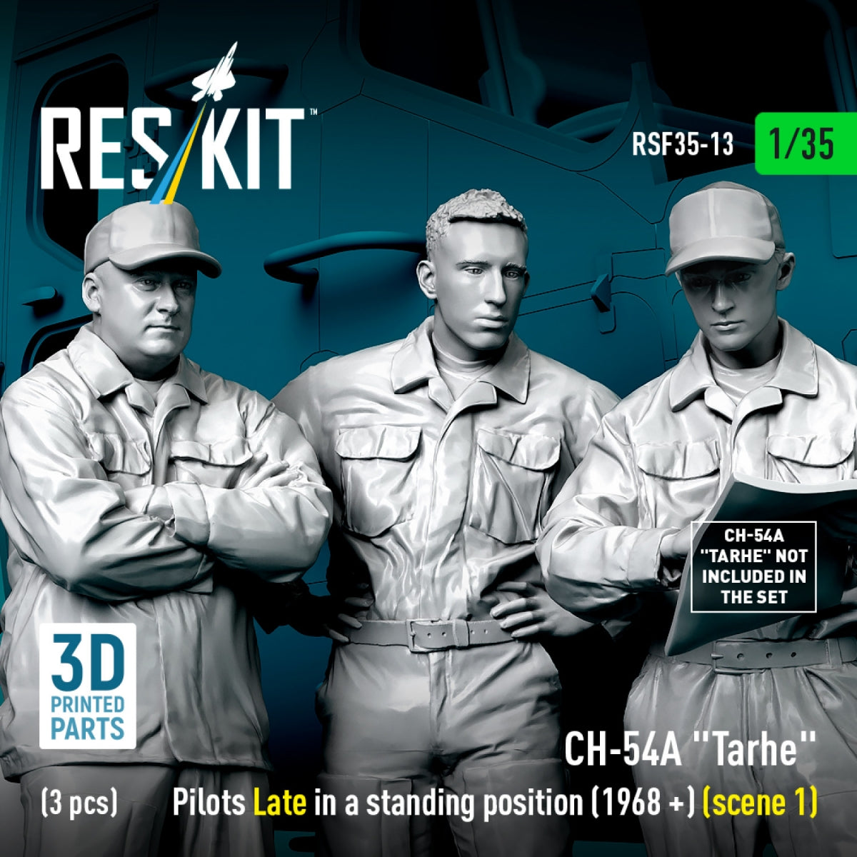 RESKIT RSF35-0013 CH-54A "Tarhe" pilots Late in a standing position (1968 +) (scene 1) (3 pcs) (3D Printed) 1/35
