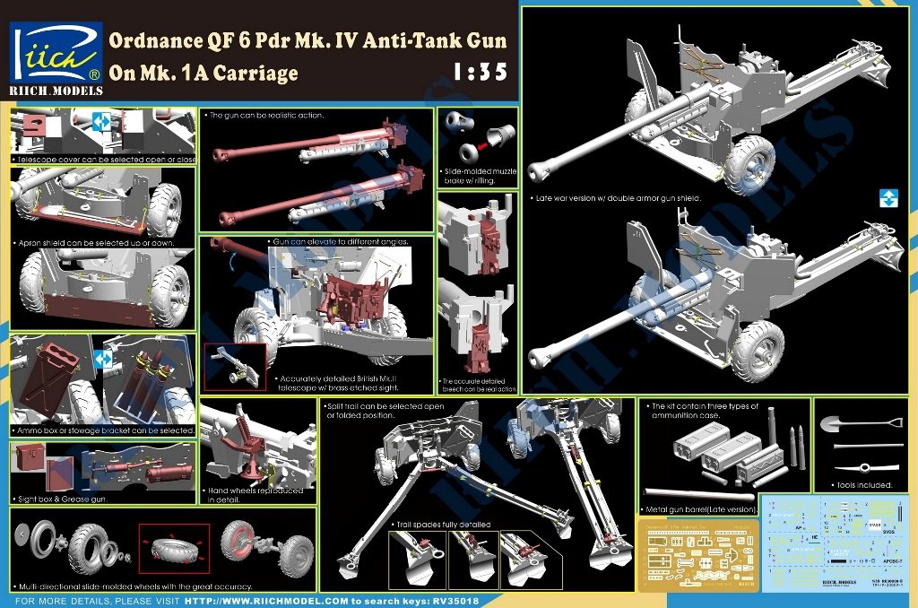 Riich Models RV35018 British Ordnance QF 6 pdr Mk IV Anti-Tank Gun and Mk 1a 1/35 – zdjęcie 2