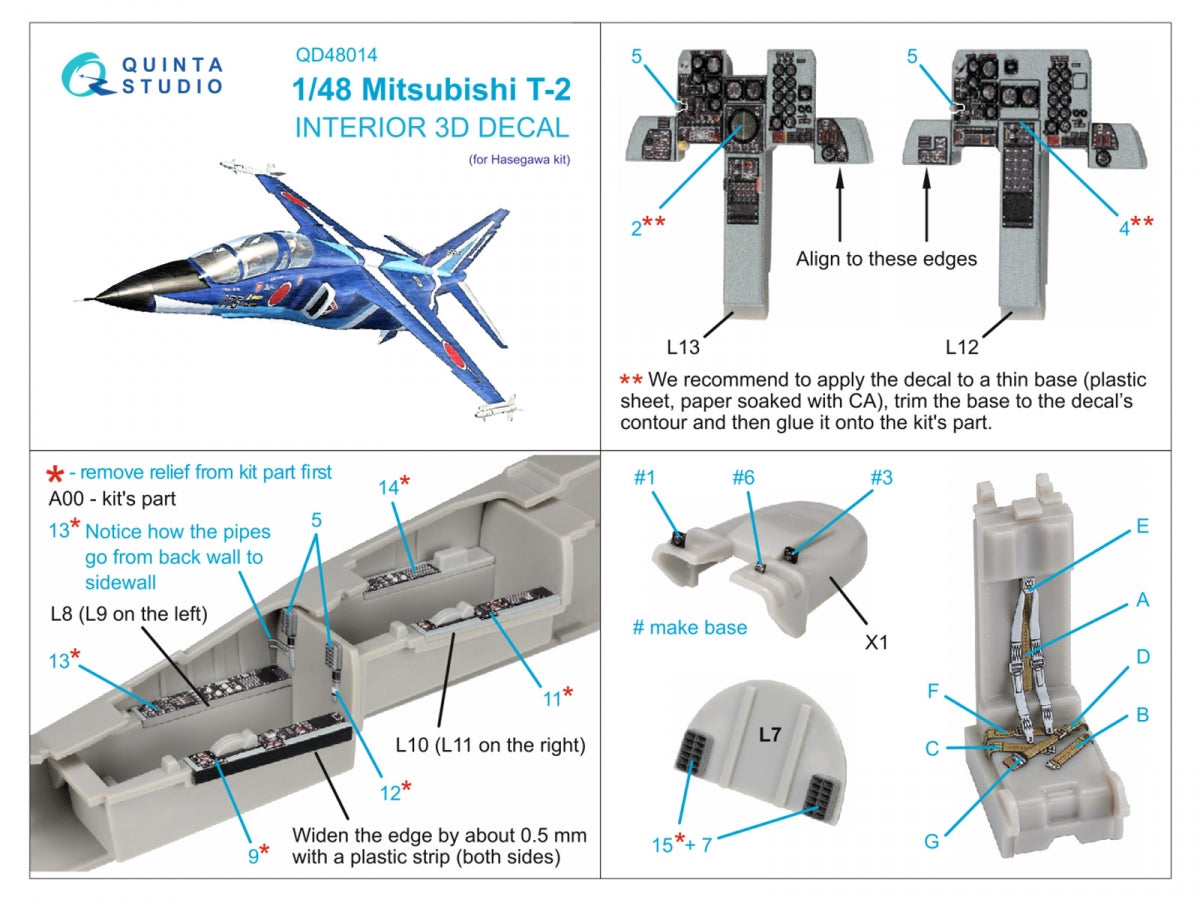 Quinta Studio QD48014 Mitsubishi T-2 3D-Printed colored Interior on decal paper (Hasegawa) 1/48 – image 2