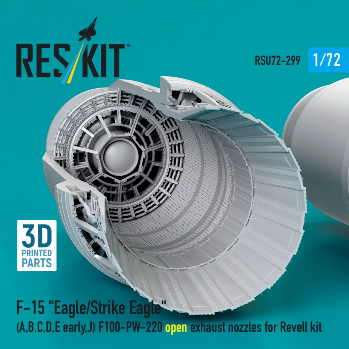RESKIT RSU72-0299 F‑15 "Eagle/Strike Eagle" (A, B, C, D, E early, J) F100-PW-220 open exhaust nozzles for Revell kit (3D Printed) 1/72