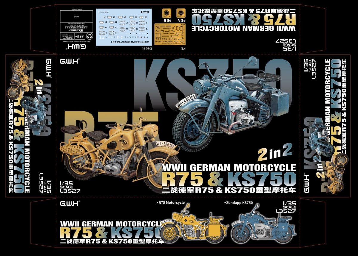 Great Wall Hobby L3527 WWII German Motorcycle R75 &amp;amp; KS750 2 in 2 1/35 – zdjęcie 6