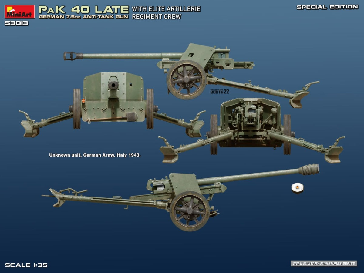 Mini Art 53013 German 7.5cm PaK 40 Late w/Elite Artillerie Regiment Crew. Special Edition 1/35