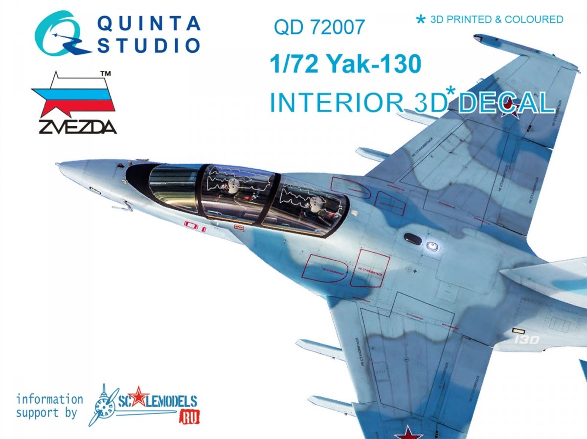 Quinta Studio QD72007 Yak-130 3D-Printed &amp;amp; coloured Interior on decal paper (for Zvezda kit) 1/72