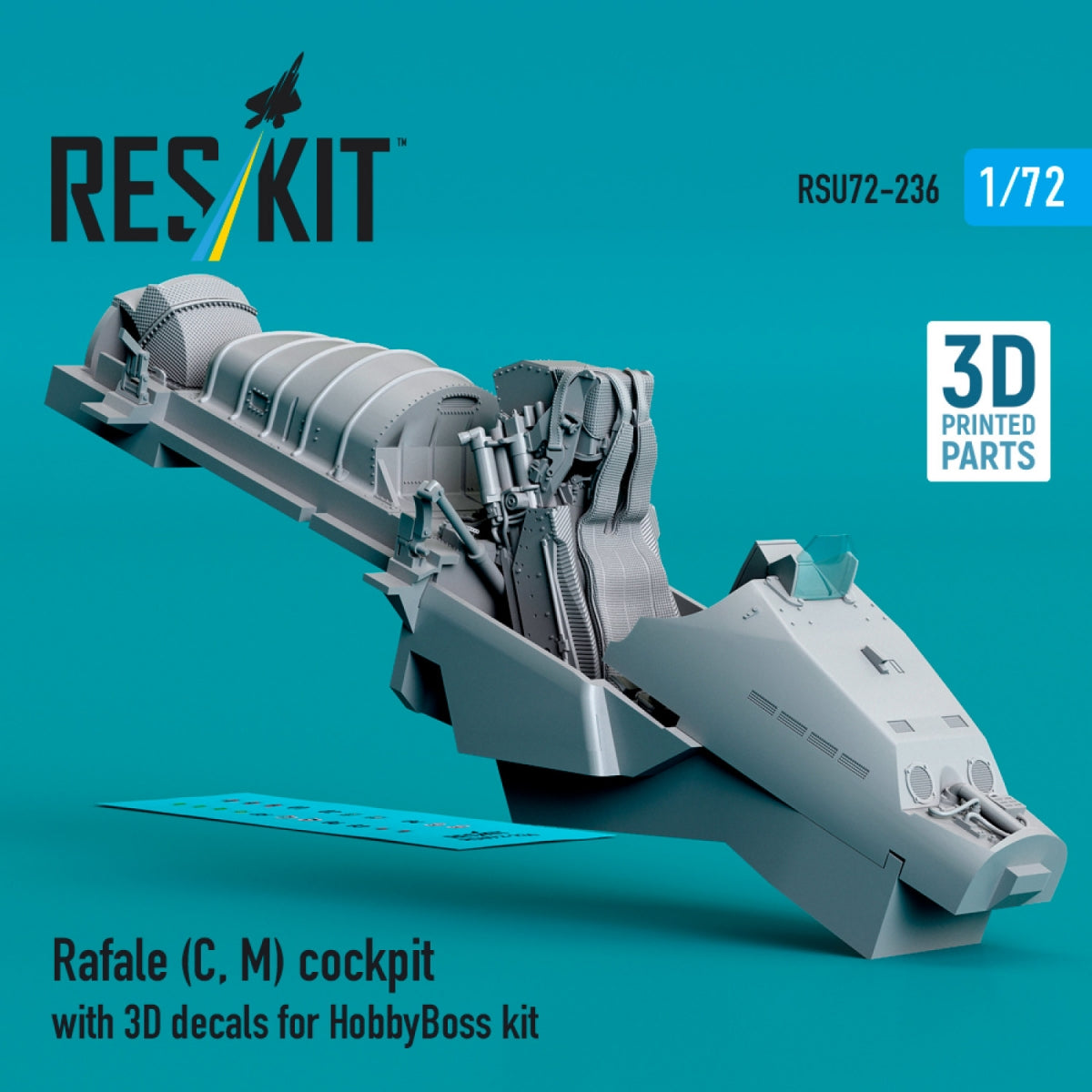 RESKIT RSU72-236 Rafale (C, M) cockpit with 3D decals for HobbyBoss kit (3D Printed) 1/72 – image 2