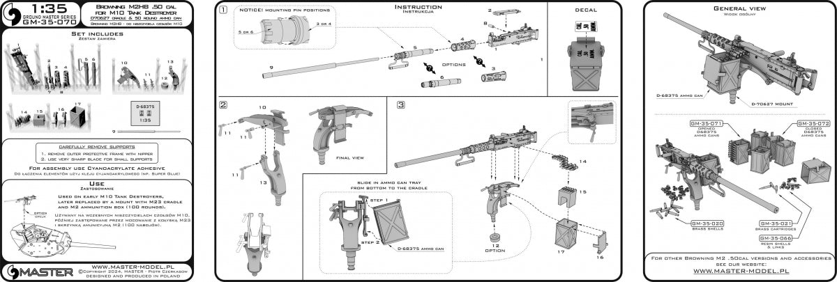 Master GM-35-070 Browning M2HB .50 cal (12.7mm) - with mount for M10 tank destroyer (cradle D70627 with small ammo box D68375) 1/35 – image 12