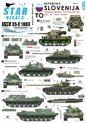 Star Decals 35-C1003 TO (Territorial Border). M36B2 Jackson. T-55A (Polish), T-55A (Russian), M-84, BTR-50PK 1/35
