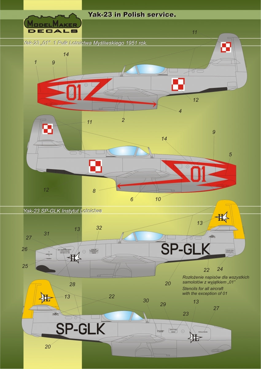 ModelMaker Decals D48019 Yak-23 in Polish service 1/48 – zdjęcie 2