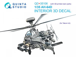 Quinta Studio QD+35106 AH-64D 3D-Printed &amp;amp; colored Interior on decal paper (Takom) (with 3D-printed resin parts) 1/35