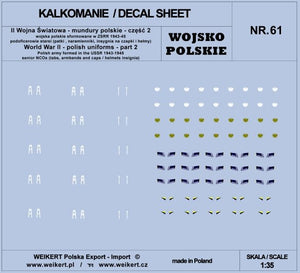 Weikert Decals DEC261 Polish uniforms - tabs, shoulder boards, insignia for caps and helmets - part 2 - vol.61 1/35