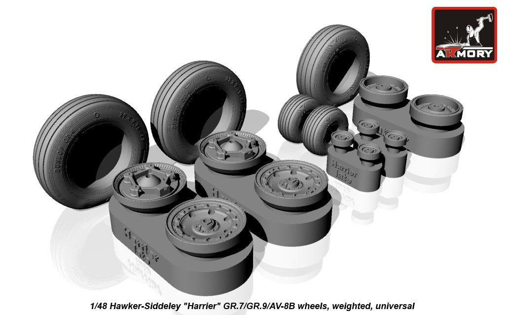 Armory Models AW48405 Hawker-Siddeley Harrier GR.7/GR.9/AV-8B wheels w/ weighted tyres 1/48 – zdjęcie 2
