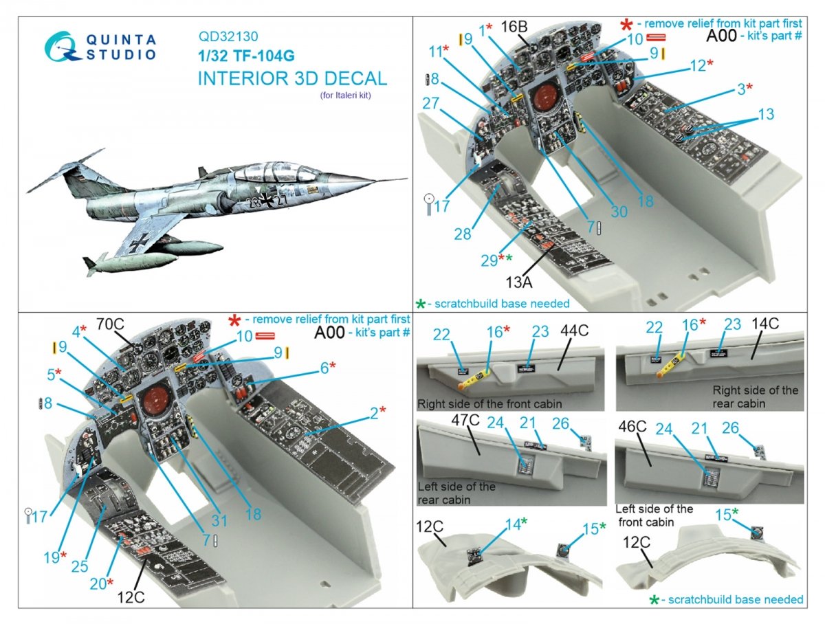 Quinta Studio QD32130 TF-104G 3D-Printed &amp;amp; coloured Interior on decal paper (Italeri) 1/32 – zdjęcie 2