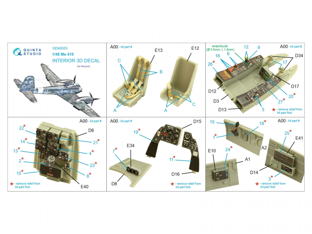 Quinta Studio QD48353 Me 410 3D-Printed &amp;amp; colored Interior on decal paper (Meng) 1/48 – image 2