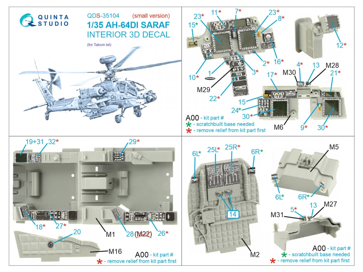 Quinta Studio QDS-35104 AH-64DI Saraf 3D-Printed &amp;amp; coloured Interior on decal paper (Takom) (Small version) 1/35 – zdjęcie 2