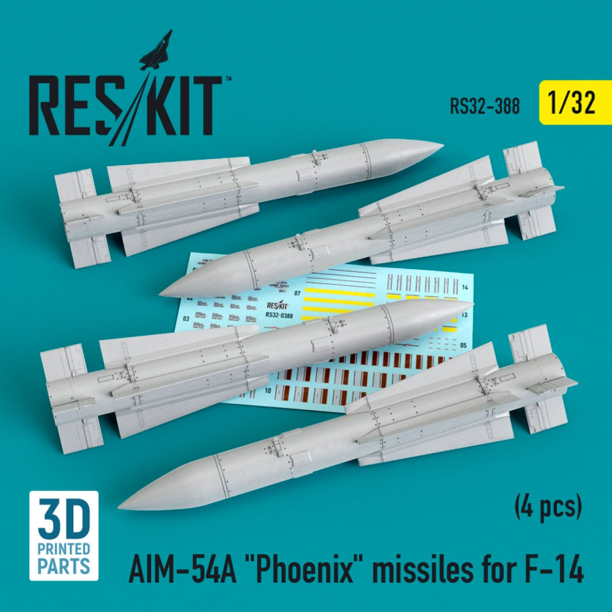 RESKIT RS32-0388 AIM-54A "PHOENIX" MISSILES FOR F-14 (4PCS) 1/32